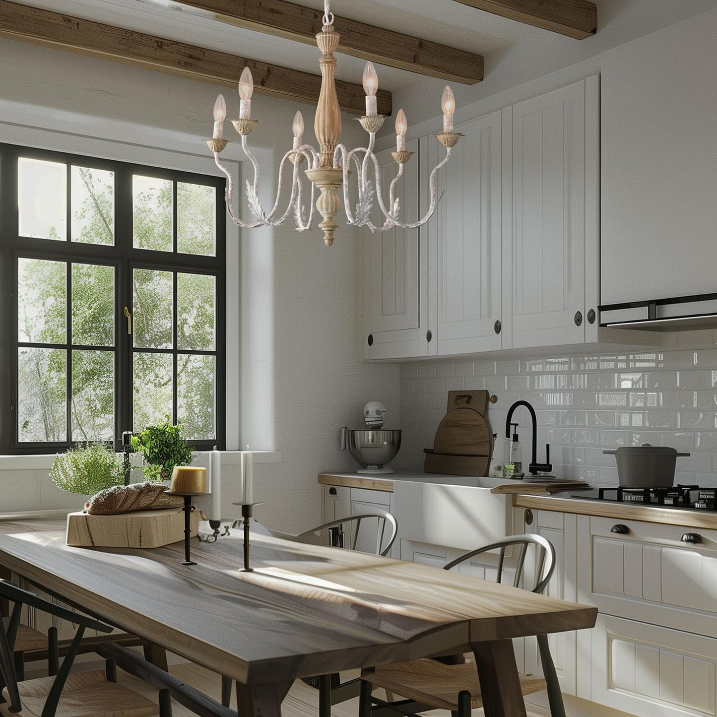 French Country Chandelier,6-Light Distressed Antique Brown Metal Farmhouse Chandelier for Dining Room Light Fixture Candle Pendant Light Fixtures Hanging for Kitchen Island Living Room Bedroom