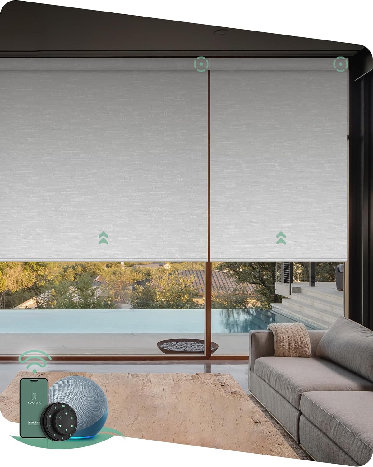 Yoolax Motorized Blinds with Remote, Smart Blinds for Windows Blackout Automatic Shades Work with Alexa Remote Control Roller Window Shades with Valance, Custom Size (Jacquard White)