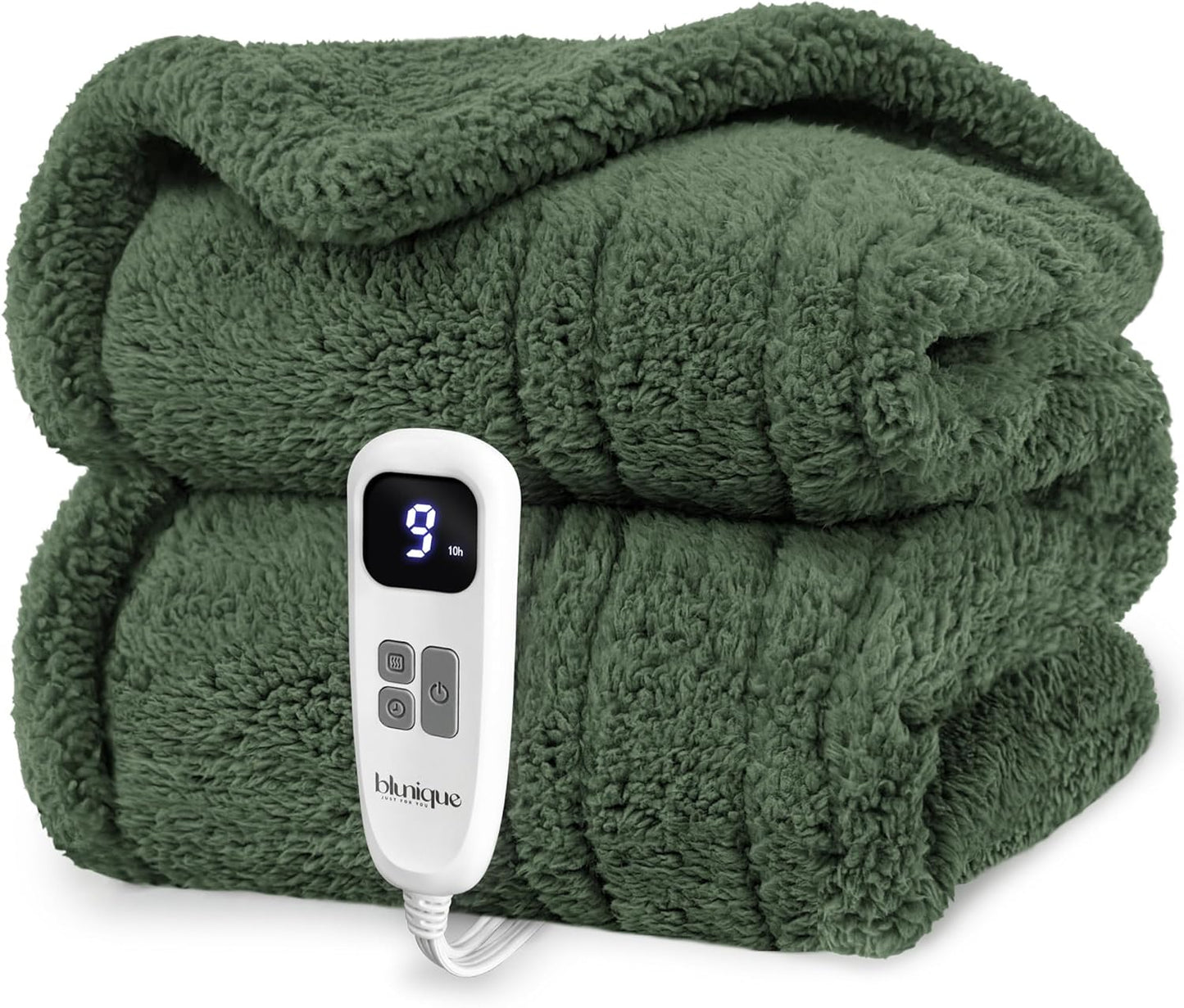 Heated Blanket Electric Blanket Twin - Fast Heating Blanket Throw Double Sided Sherpa Ultra Soft Cozy with 10 Heating Levels & 2-10 Hours Auto Off, Mashine Washable, 62 x 84 Inches, Green