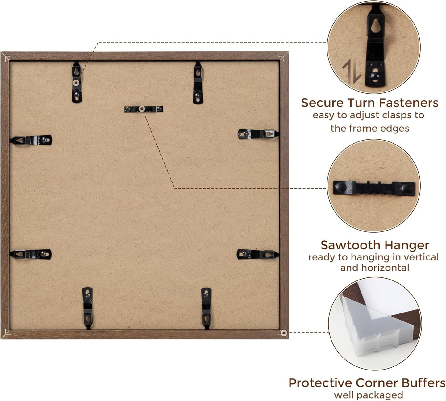 Square 12x12 Picture Frame, Oak Wood Frame 12 by 12, 12"x12" Photo Frames for Wall, 12 x 12 Picture Frame with Mat for 8 x 8, 12x12 Collage Wall Gallery Frame, Tempered Glass - Walnut Color, 1 Pack