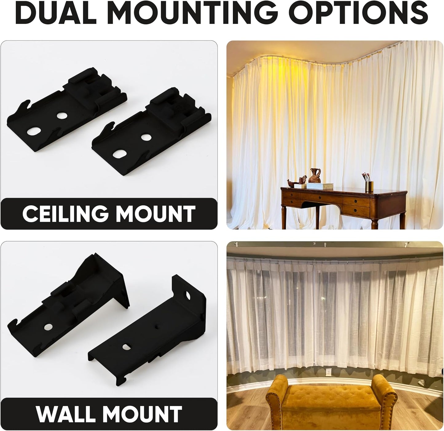 Aluminum Flexible Ceiling Curtain Track – 3ft-9.8ft / 3m Bendable Wall/Ceiling Mount Rail, Smooth Glide System for Bay Windows, RVs, Room Dividers, Showers – Easy Install & Custom Fit