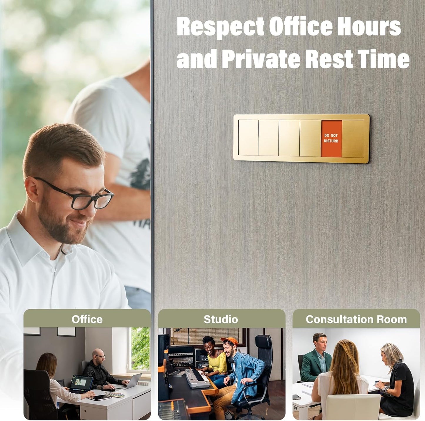 Office Door Signs -6 Options Do Not Disturb, In A Meeting, Out Of Office, Come In, Back Soon, Please Knock,Privacy Door Slider Sign for Meeting & Conference Room Brushed Gold
