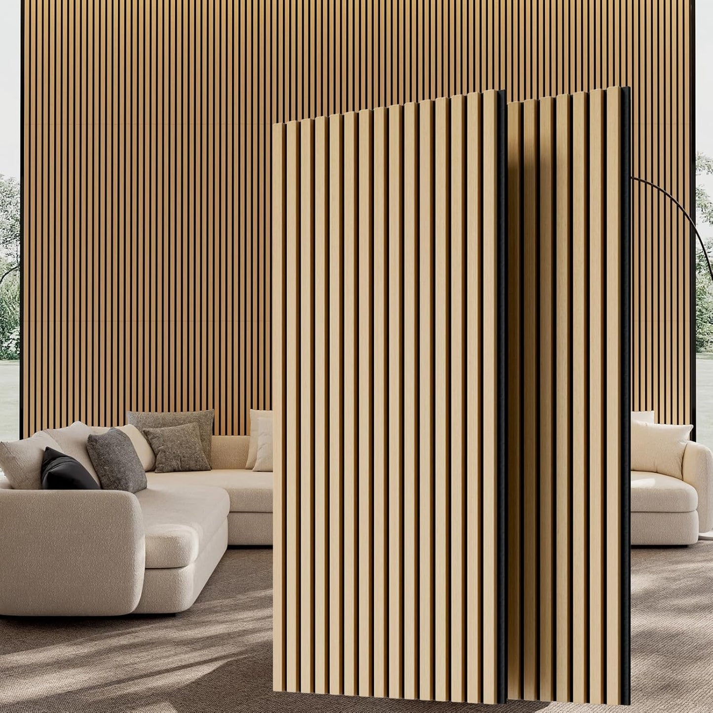 Wood Wall Panels, 45.3" x 23.6" Acoustic Panels for Wall and Ceiling, 3D Fluted Sound Absorbing Panel for Interior Wall Decor Noise Reduction (2Pcs-White Oak)