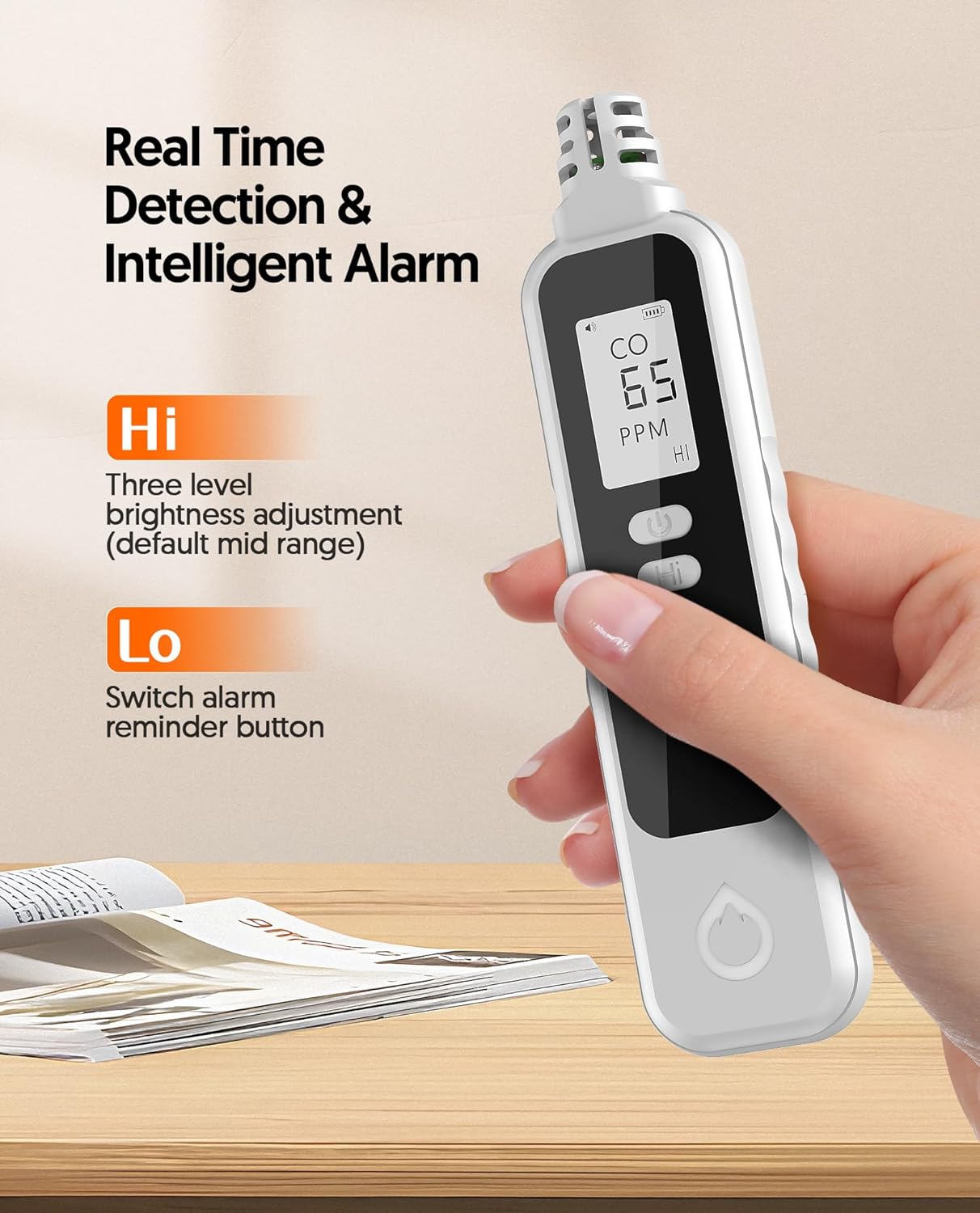 Carbon Monoxide Detectors Portable CO Detector Battery Powered, Handheld Carbon Monoxide Monitor Alarm Detector with LCD Display for Home/Outdoor/Travel (Batteries Included) (White)