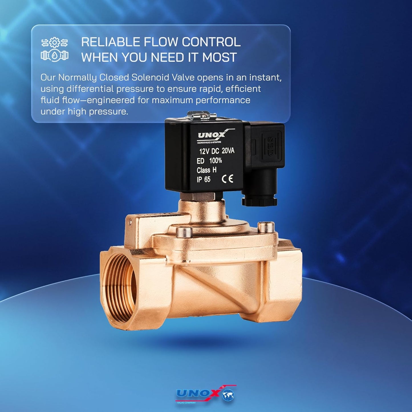 UNOX 1 1/4" NPT Solenoid Valve 12V DC, Brass Control Valve Normally Closed - 7-232 PSI Multi-Purpose Reliable Control Valve for Water, Air, and Gas - Solenoid Valves