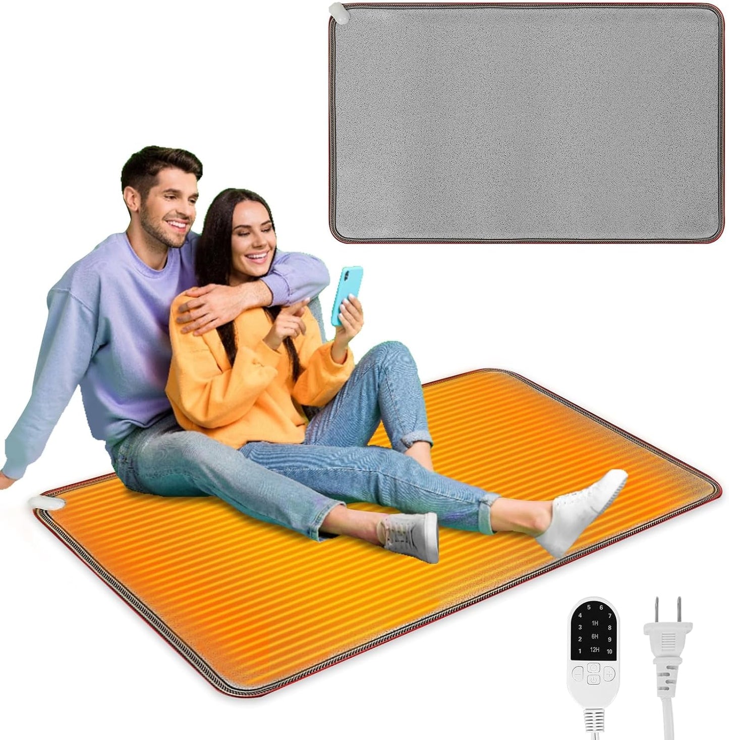PVC 110V Heated Floor Mat Heater for Foot Warmer Under Desk 31.5 x 20 Inch Electric Heating Pad Energy Saving Carpet Pad Indoor Floor Heated Rug for Home Office Bathroom House Gray