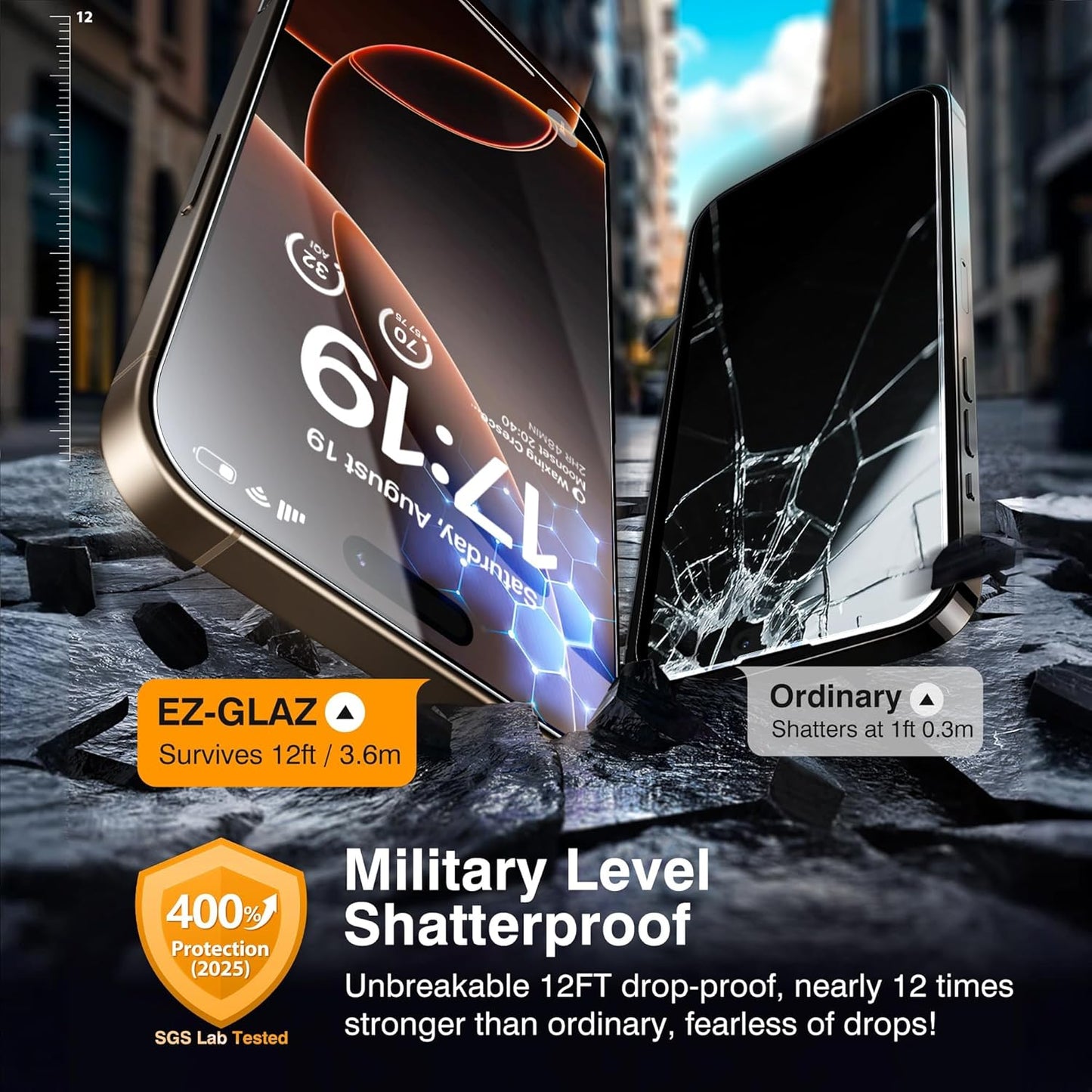 EZ-GLAZ- 4 Pack for iPhone 16 Pro Screen Protector [6.3"] With 2 Pack Camera Lens Protector, 9H+ Hardness 12FT Military Grade Shatterproof Scratch Resistant Durable Tempered Glass Film with Flawless Fit Kit, HD Clear