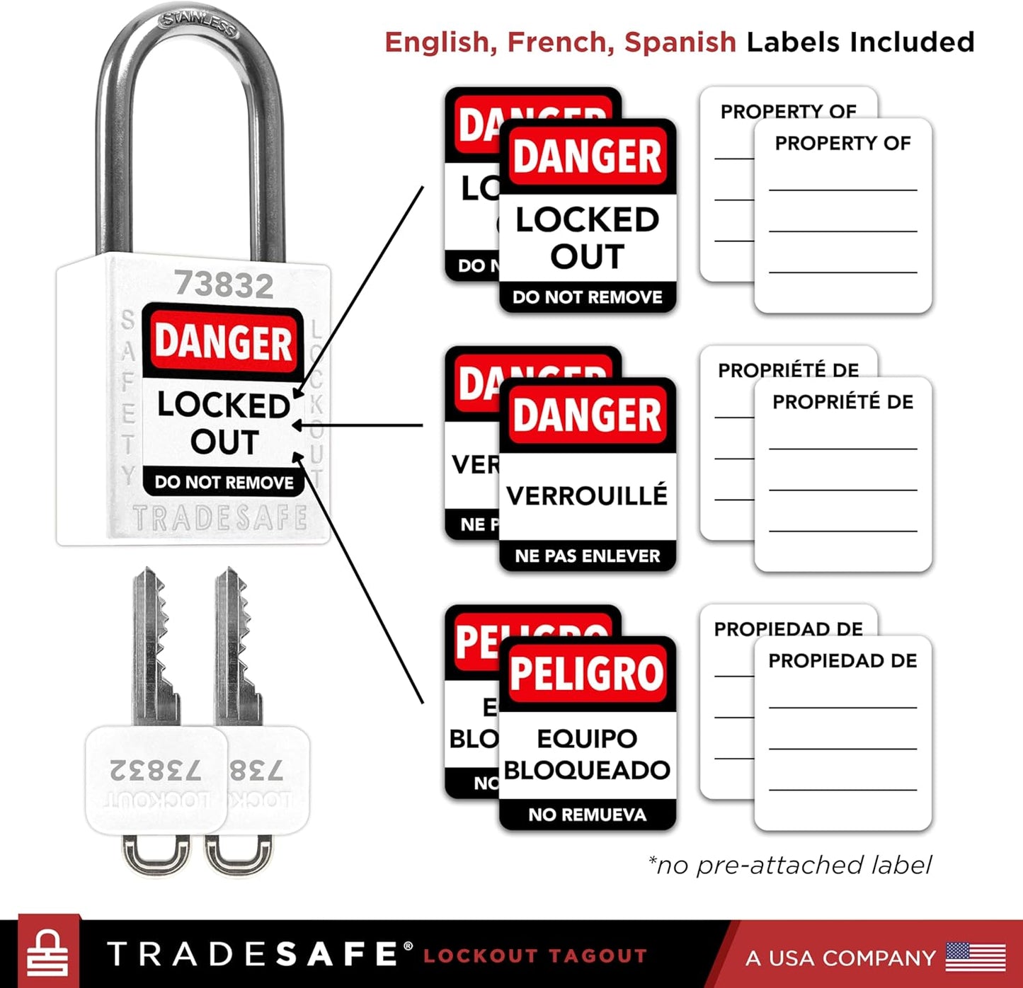 TRADESAFE Lockout Tagout Locks Set - 10 White Loto Locks, Keyed Alike Lockout Locks, 2 Keys Per Lock, OSHA Compliant Lock Out Tag Out Padlocks