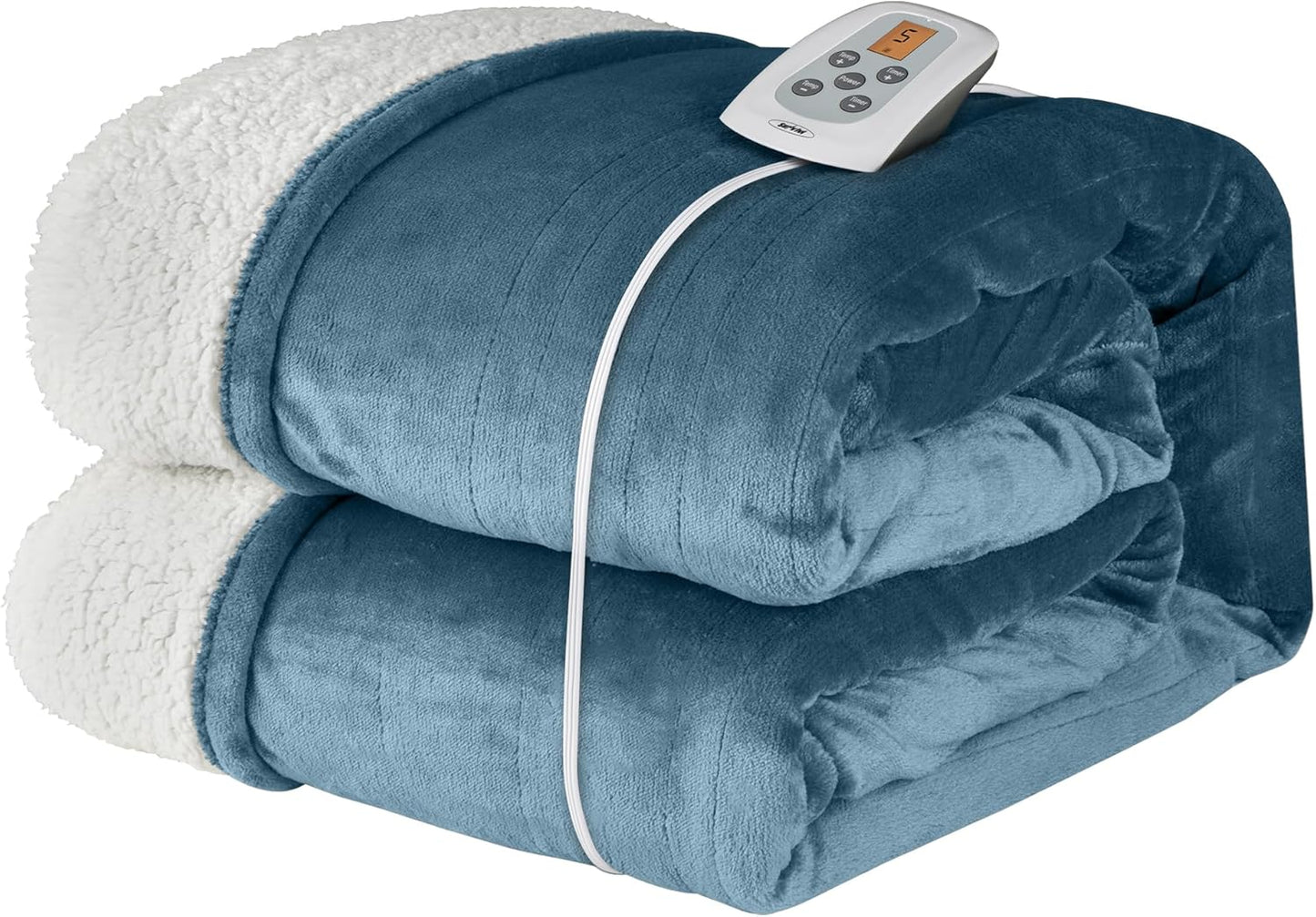 SUNVIVI Heated Blanket Twin Size, Heating Electric Throw Blanket, 10 Heat Settings, 12 Hours Auto Off, Machine Washable, ETL Certified, Overheating Protection, Blue