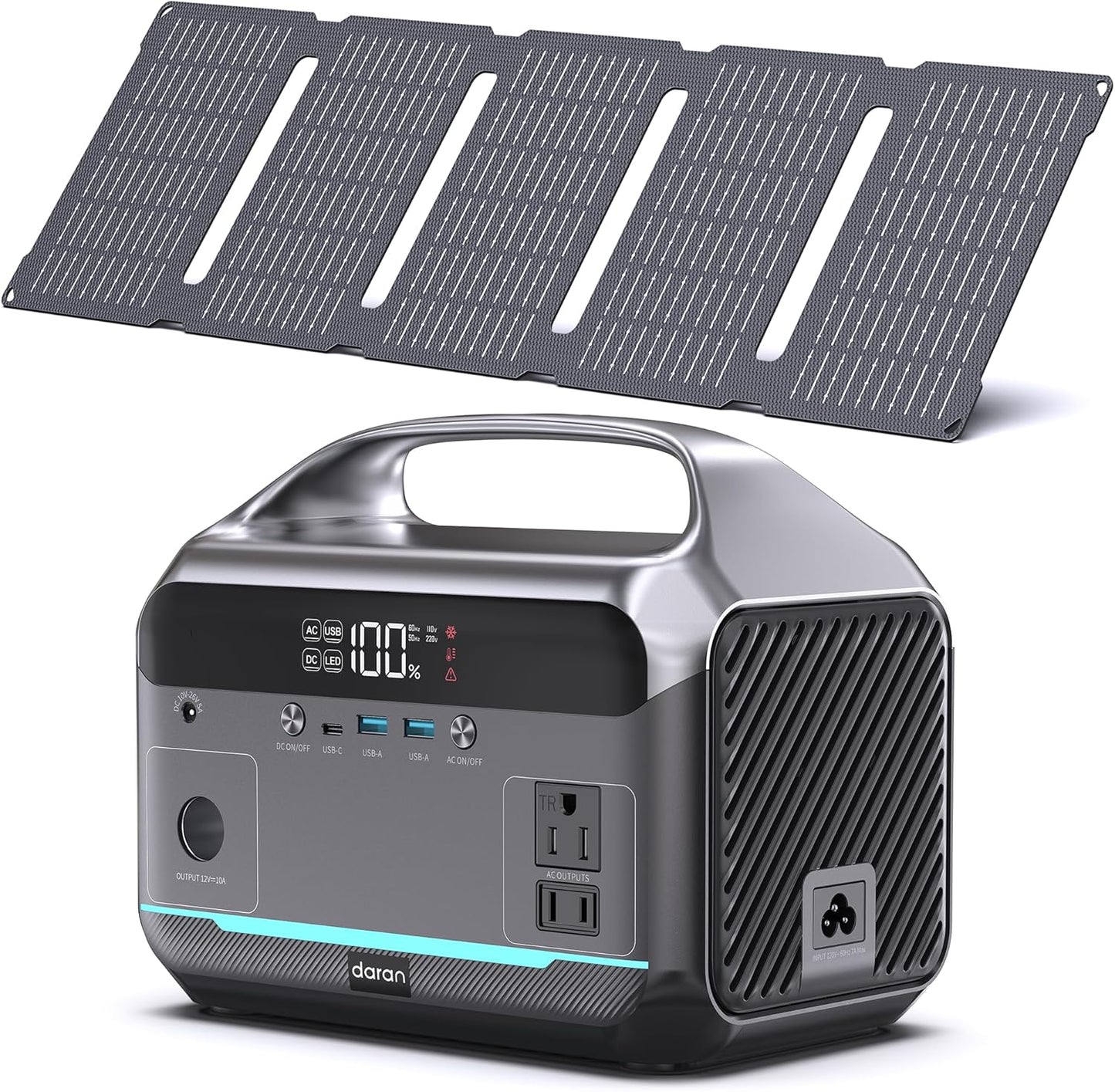 DARAN Portable Power Station with 40W Solar Panel, 288Wh (90,000mAh) LiFePO4 Battery, 350W (600W Peak) Mini Solar Generator, 2.1Hrs Fast Charing, 7-Port Design with AC Outlet for Emergency, Hurricane