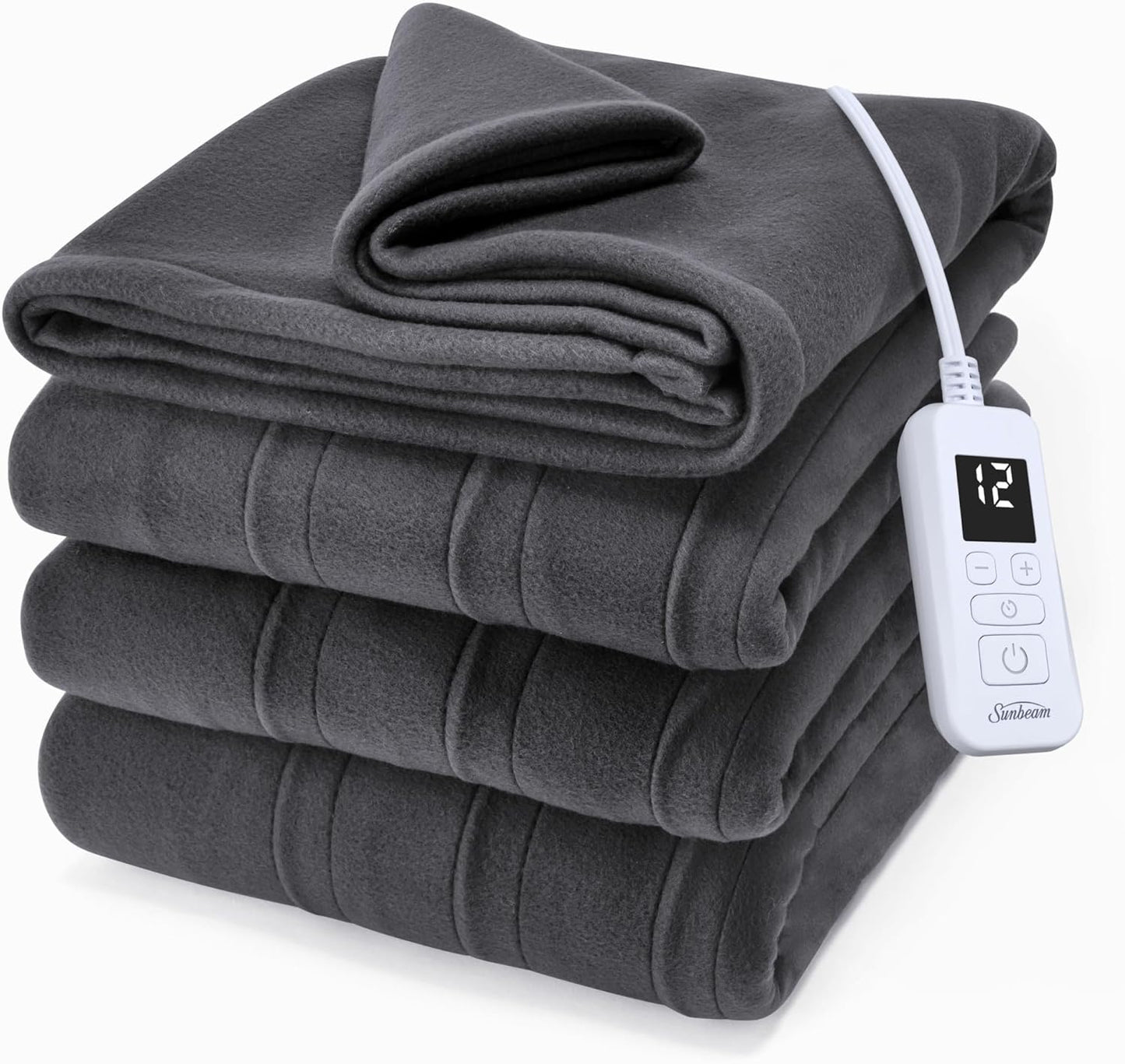 Sunbeam Royal Ultra Fleece Heated Electric Blanket Full Size, 84" x 72", 12 Heat Settings, 12-Hour Selectable Auto Shut-Off, Fast Heating, Machine Washable, Warm and Cozy, Iron