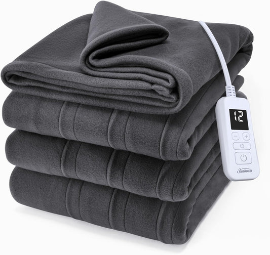 Sunbeam Royal Ultra Fleece Heated Electric Blanket Twin Size, 84" x 62", 12 Heat Settings, 12-Hour Selectable Auto Shut-Off, Fast Heating, Machine Washable, Warm and Cozy, Iron
