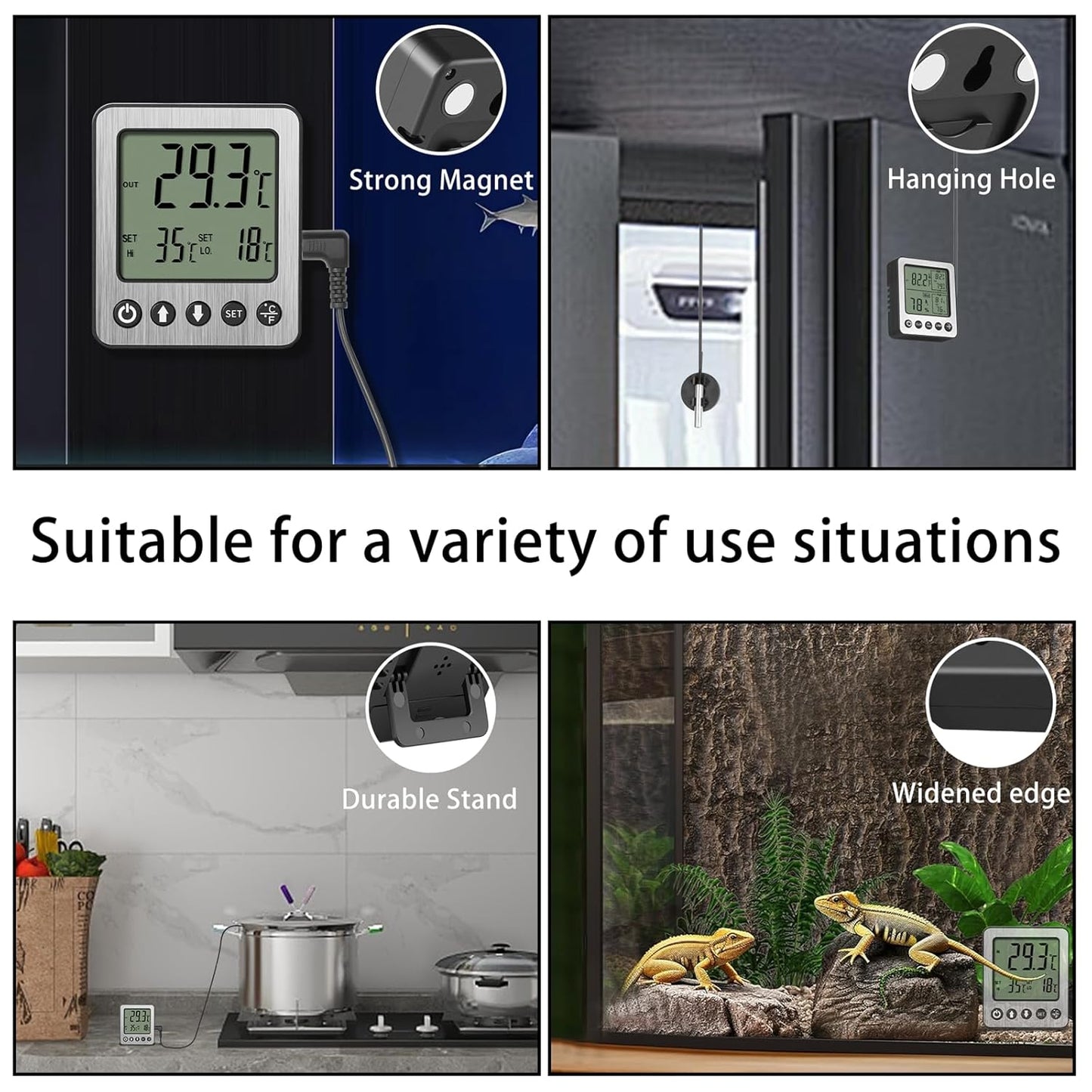 Refrigerator Thermometer Freezer Alarm Digital Freezer Thermometer Fridge Thermometer with Extra Sensor high and Low Temperature Alarm (1, White,ZZ10)