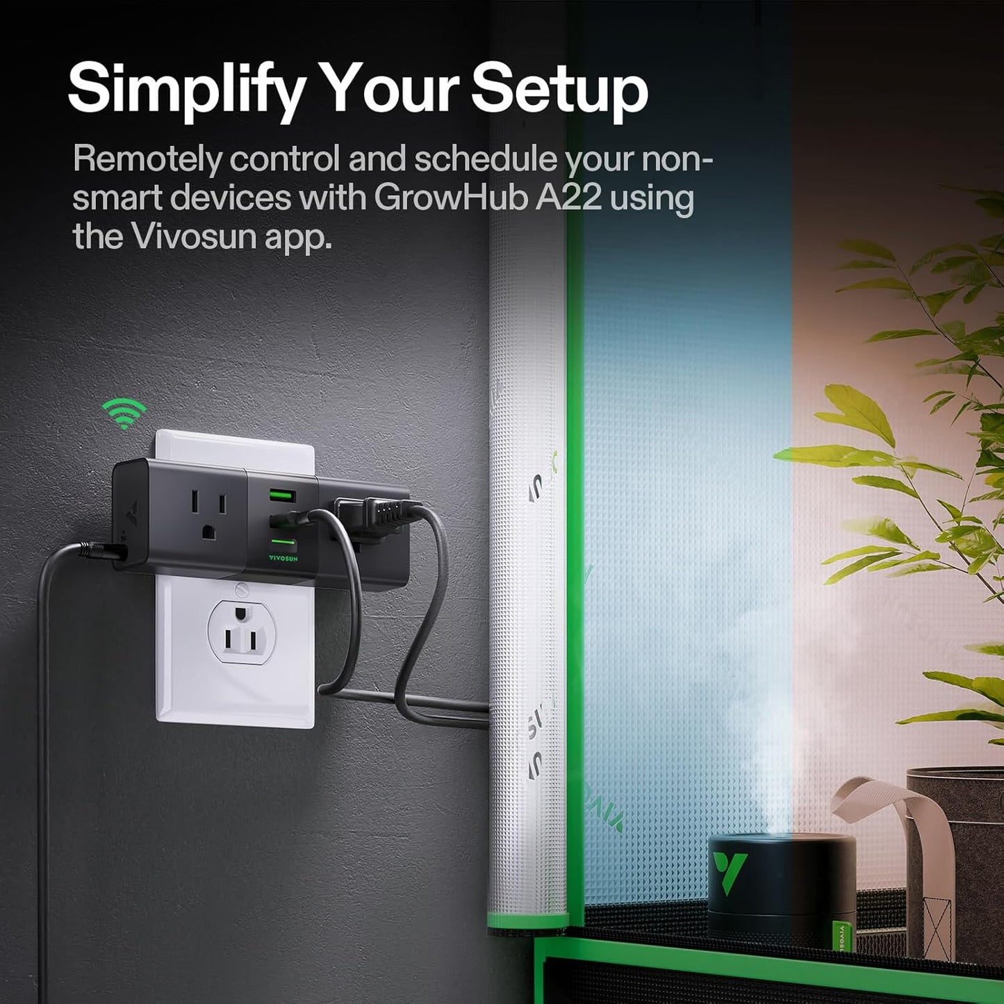 VIVOSUN GrowHub Outlet Controller A22 with Temperature and Humidity Sensor Probe, Smart Environmental WiFi-Controller, Smart Plug, Thermostat, 15A 1800W, Compatible with Vivosun App for Grow Tent
