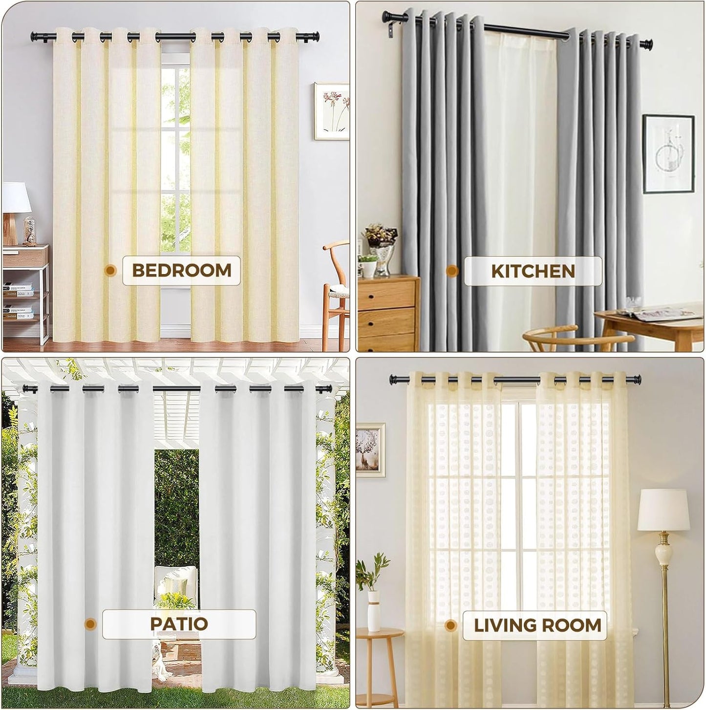 TONIAL Curtain Rod 32 to 115 Inch(2.6-9.6ft), Telescoping Splicing Drapery Rods for Windows 83 to 110 Inch(6.9-9.1ft), Decorative 3/4 Single Rod with Small Cap Finial, Black