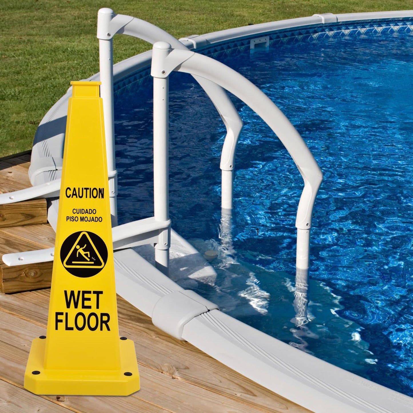 OrangeStar 3-Pack 28" Wet Floor Caution Cones, Yellow 4-Sided Bilingual Warning Message Safety Traffic Cones with Heavy Rubber Base for Indoor/Outdoor Use