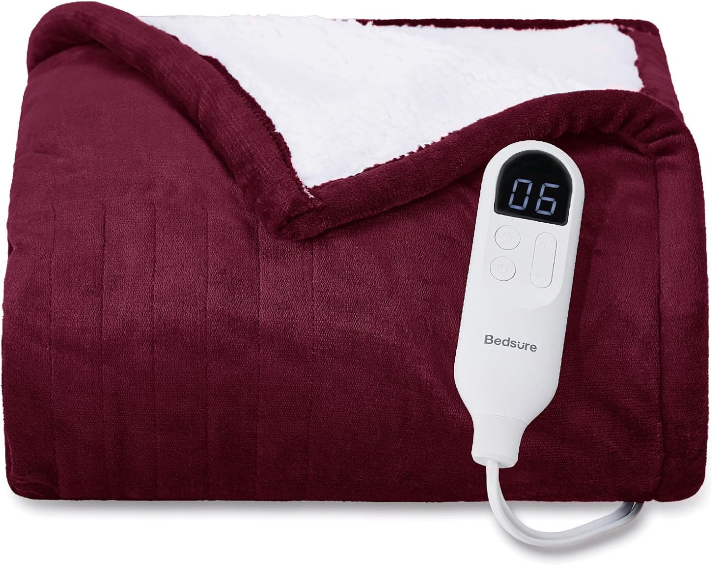 Bedsure Heated Blanket Throw Blanket - Fast Heating Electric Blanket, Soft Flannel Heated Throw with 4 Time Settings, 6 Heating Settings, Gifts for Grandma, Grandpa, Grandkids (50"x60", Burgundy)
