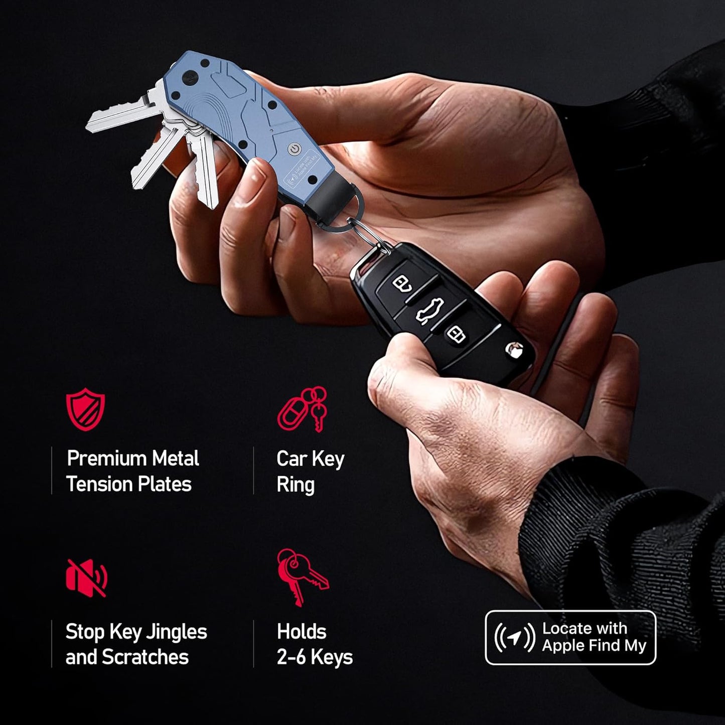 Zeeker Air Keychain, Key Organizer Works with Apple Find My, Built-in airtag Chips, Holds 2-6 Keys, Car Key Chains with GPS Tracker, Key Finder, Minimalist Key Holder for Men and Women, iOS Only Use
