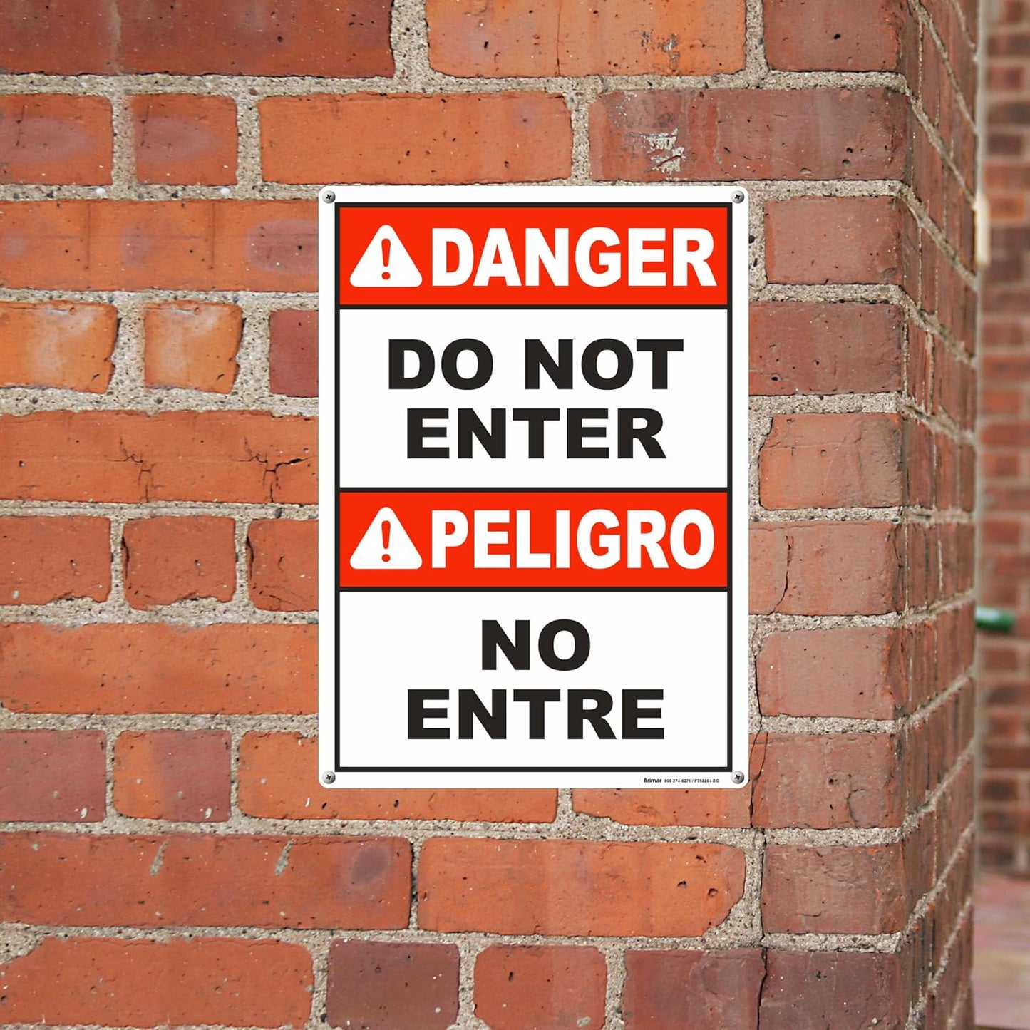 Brimar - 10" x 14" - Bilingual Danger Do Not Enter Sign - .040″ Rust-Free Aluminum - Safety Promotion - Easy Installation