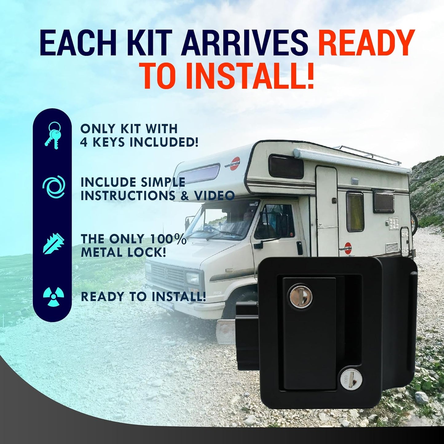LATCH.IT Black RV Door Latch | 2 Keyed Alike RV Door Locks for Travel Trailers | Travel Trailer Door Latch | 100% Metal Camper Door Lock w/ 4 Keys | Trailer Door Lock is Easy-to-Install & Fits Most!