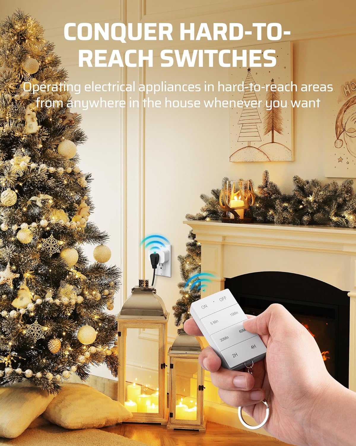 DEWNEWILS Remote Control Outlet with Timer, Indoor Remote Timer Outlet, 100FT Wireless Control Range, 15A/1875W, Remote Outlet Switch Countdown Time for Christmas Decor