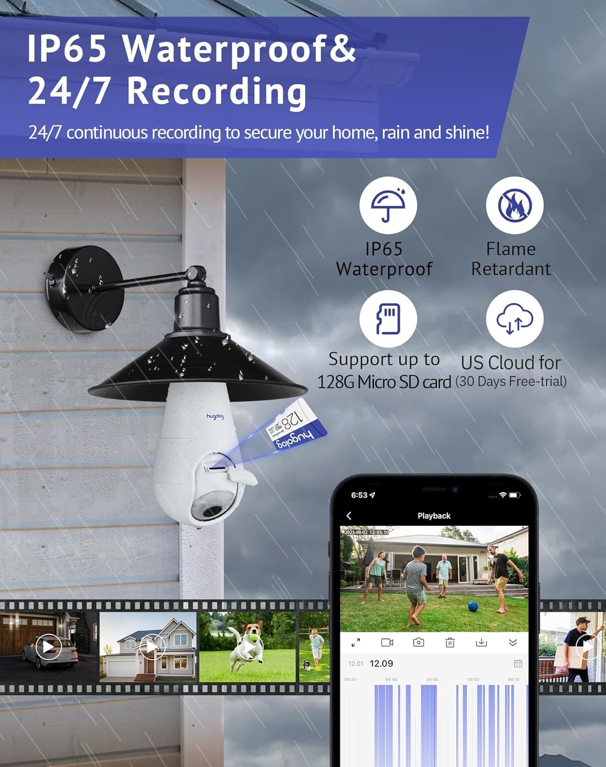 Hugolog 3K 5MP Light Bulb Security Cameras Wireless Outdoor-2.4GHz Cameras for Home Security Indoor with AI Sound Processing&Motion Detection,Color Night Vision,Auto Tracking,Siren Alarm,2-Way Talk