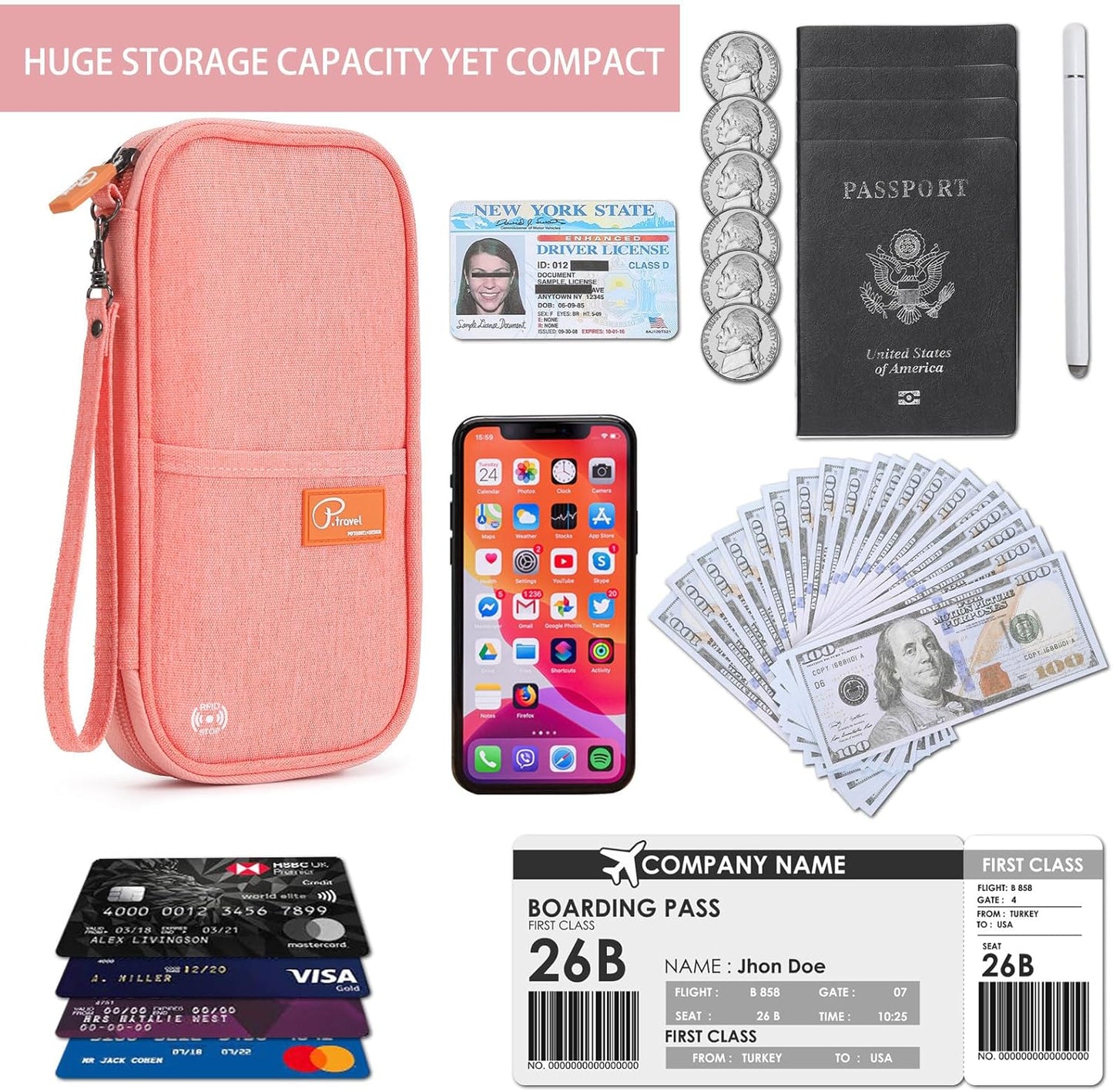 VanFn RFID Travel Passport Wallet, Family Passport Holder, Trip Document Organizer P.Travel Series