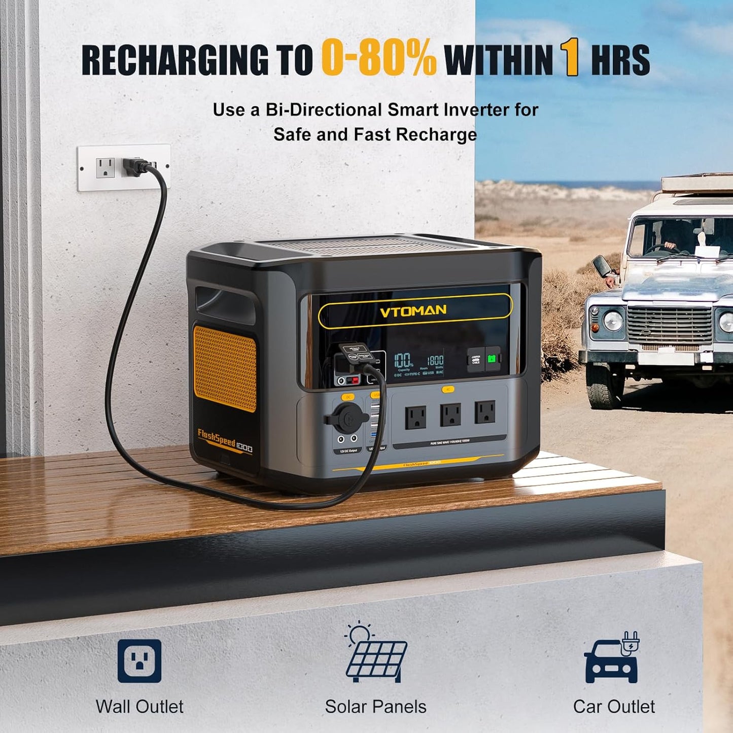 VTOMAN FlashSpeed 1000 Portable Power Station with 110W Solar Panel - 828Wh/1000W(2000W Peak) Solar Generator with LiFePO4 Battery, 100W USB-C, 60 Min Fast Charging 0-80% for Camping, Backup, RV