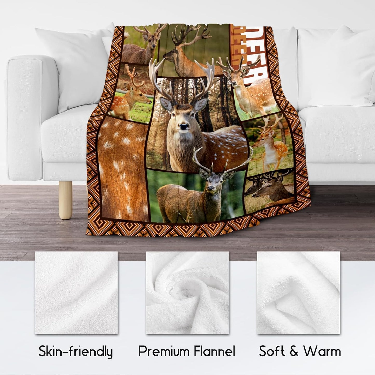 Blankets for Adults, Deer Blanket Gifts for Men Boys, 60"x80" Forest Western Throw Gift for Hunters - Soft, Fuzzy & Cozy Deer Throws Farmhouse Decor