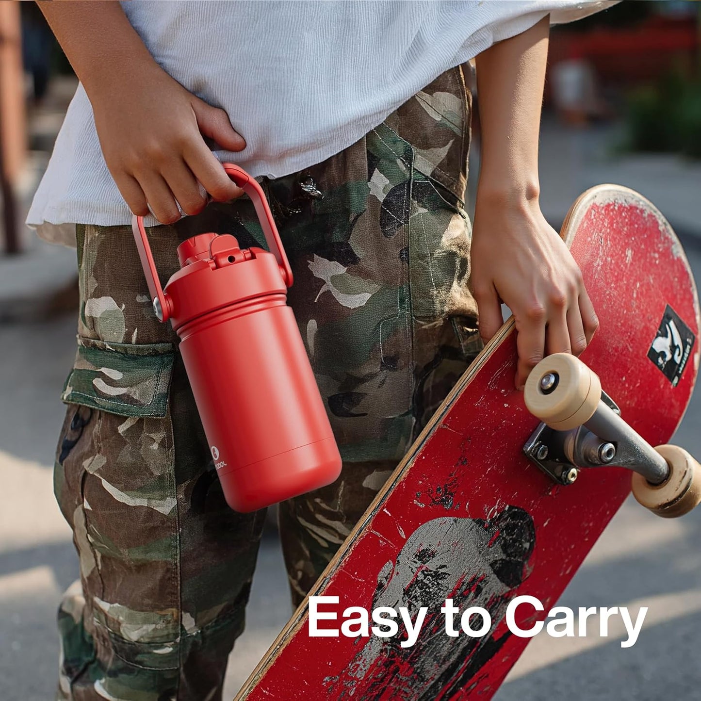 Kids Insualated Water Bottle with Straw - 12oz Stainless Steel Water Bottle with Dual Spouts, Leak-Proof, BPA-Free, Double Wall Vacuum Keeps Cold for 24 Hours for Sports, Travel, School (Cream Moon)