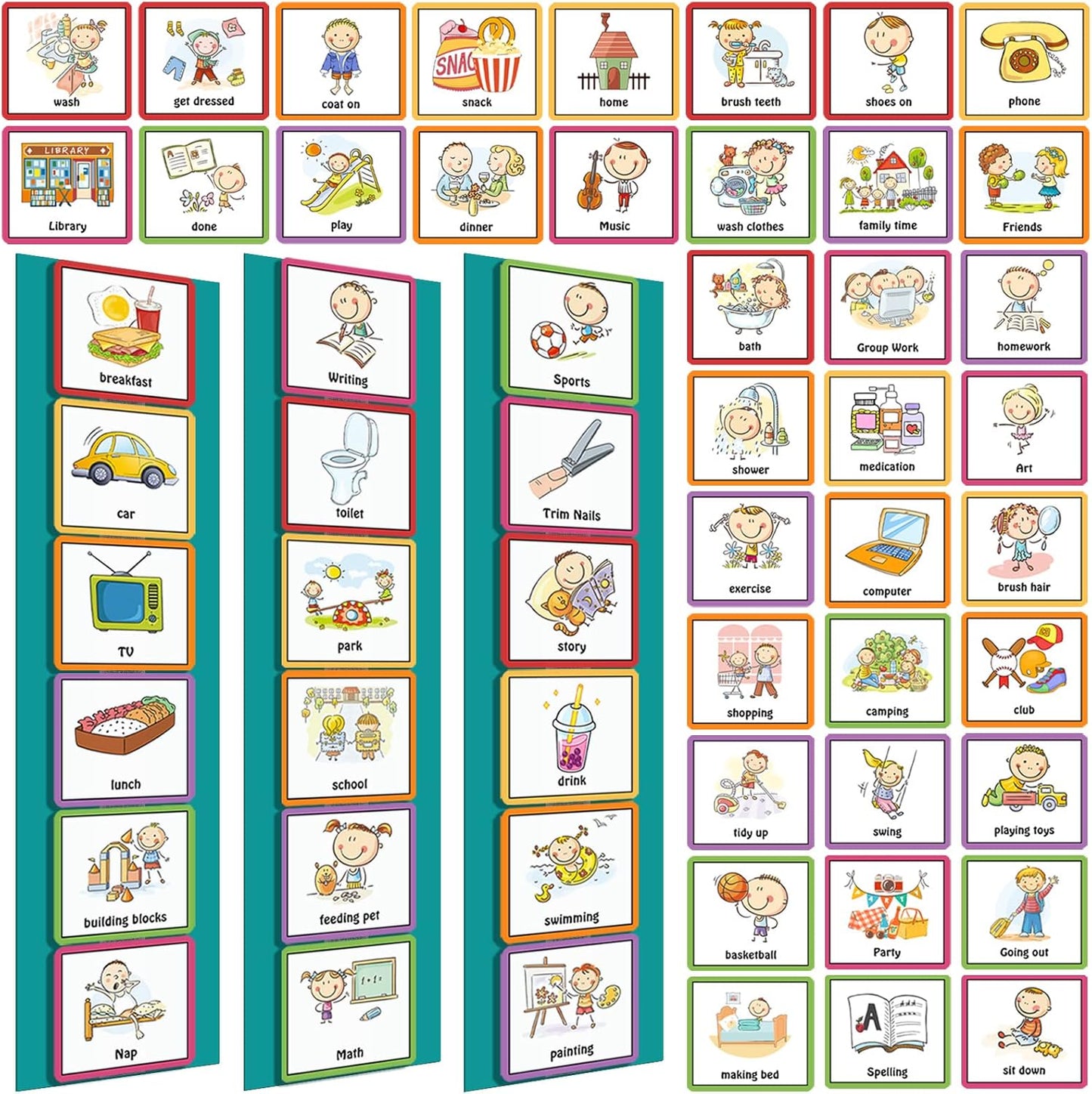 Geyee 60 Pcs Visual Schedule Cards Daily Routine Chart Visual Planner Cards Bulk for Autism Learning Materials Asperger's ADHD Home Education Behavioral Tool(Royal Blue)