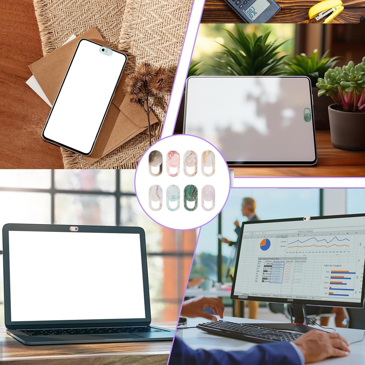 8PCS Webcam Cover Slide, Colorful&Marble Laptop Camera Cover Slide Computer Phone Camera Covers Privacy Protector for Protect Your Visual Privacy
