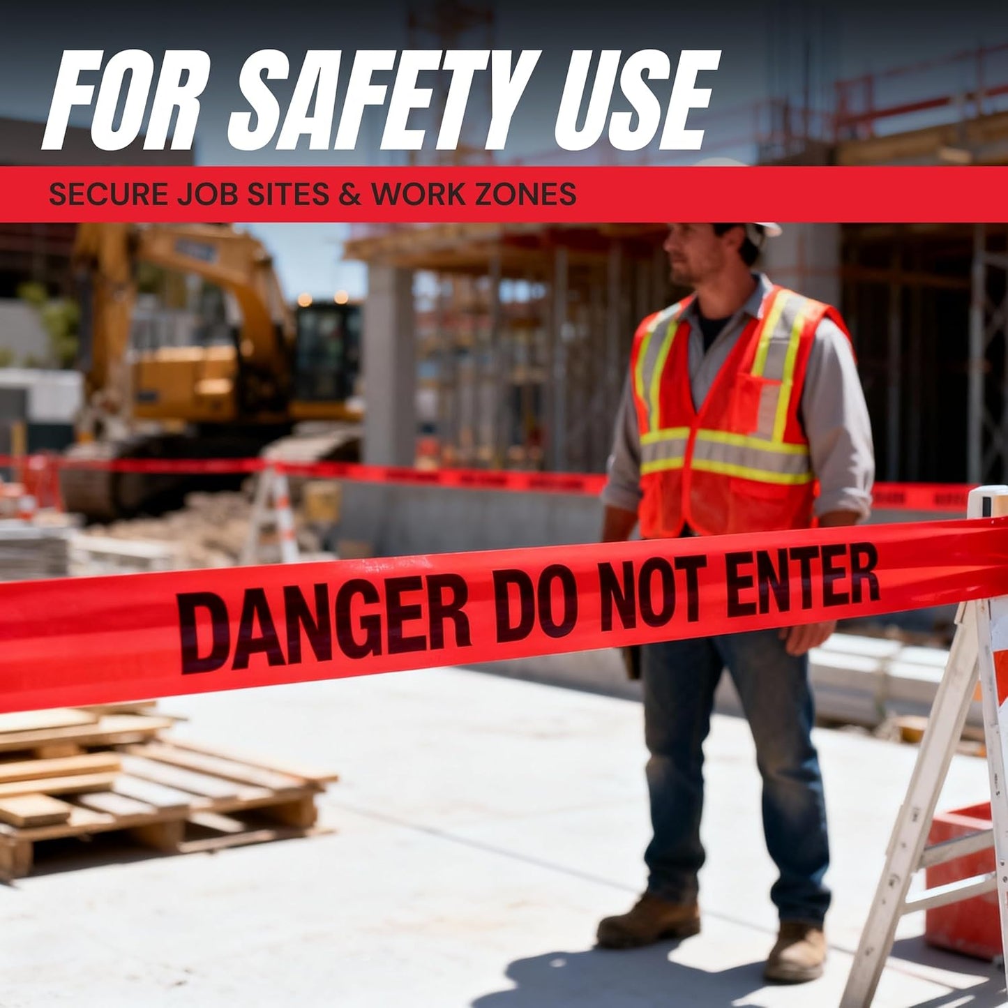 Danger Do Not Enter Tape 3 Pack 3 inch X 1000 feet • Sharp Red with a Bold Black Print for High Visibility • Tear Resistant Design