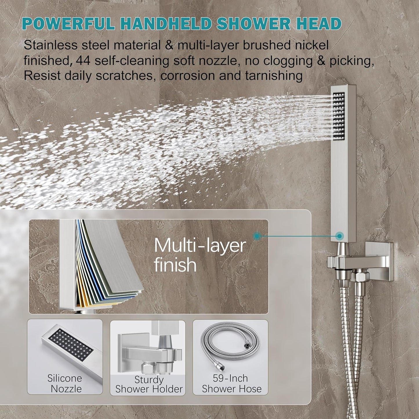Shower System, Brushed Nickel Shower Faucet Set with 12-Inch Rain Showerhead and Handheld Spray, Wall Mounted High-Pressure Showerhead Combo Set Included Valve and Trim, Brushed Nickel