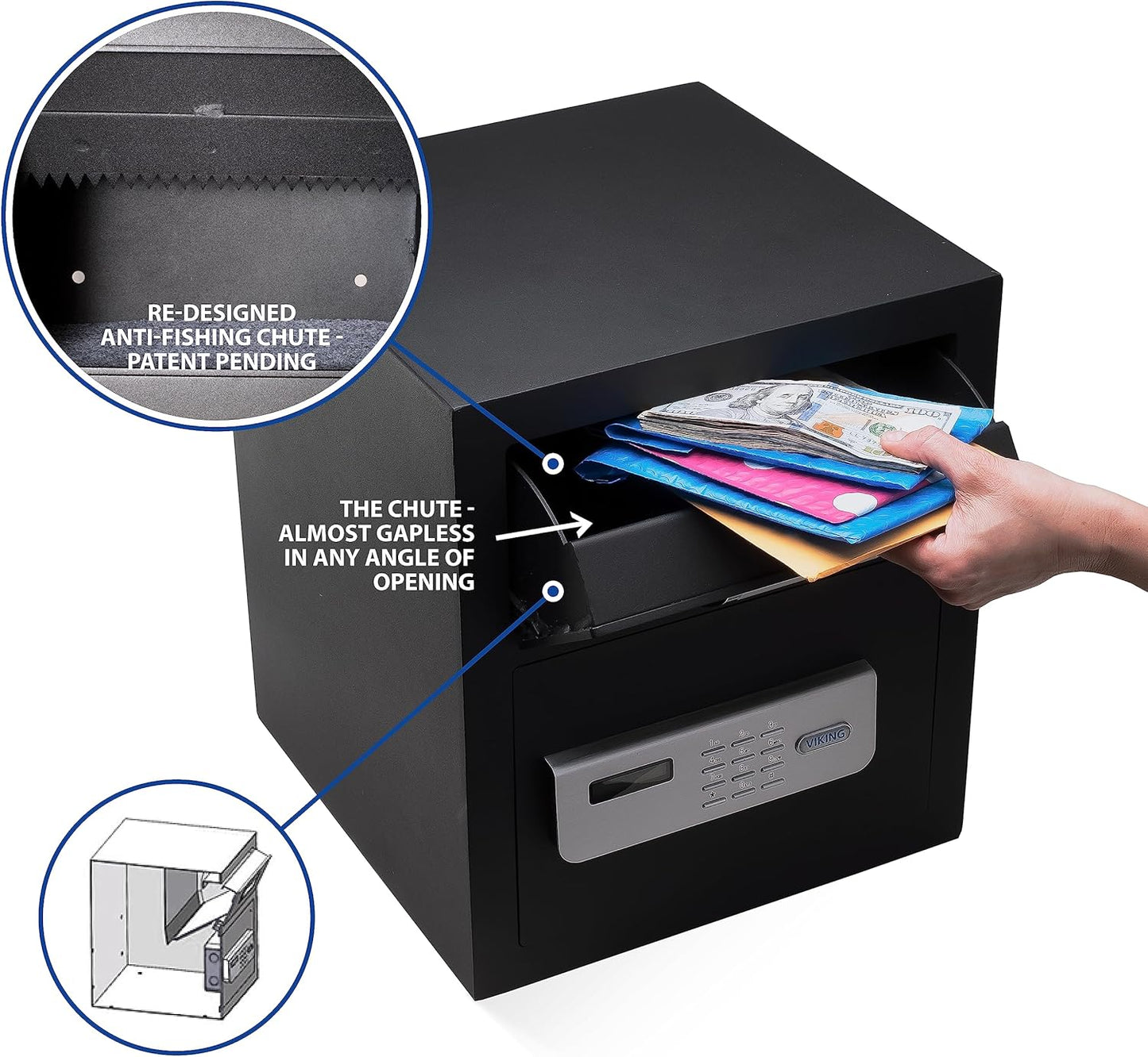 Viking Security Safe VS-40DS Heavy Duty Depository Safe with Drop Slot – Digital Keypad Money Safe for Cash, Business, Home, Office, Retail – Anti-Fish Design, LCD Display, Motorized Lock, Backup Key