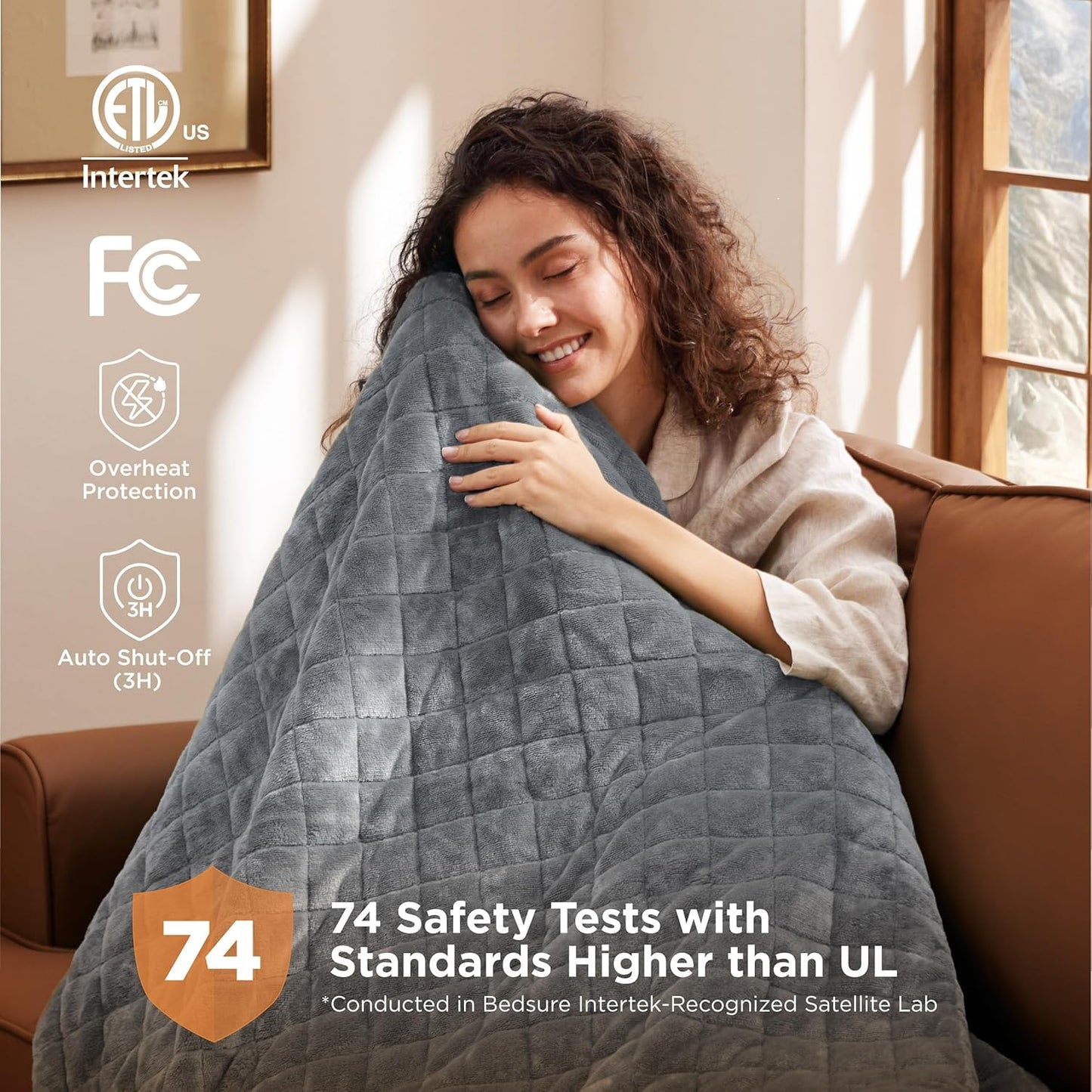 Bedsure Heated Blanket Throw Blanket - Quilted Electric Blanket, Soft Flannel Thick Heating Blanket with 4 Time Settings & 6 Heating Settings, Warm Gifts for Women Men (50x60 inches, Formal Gray)