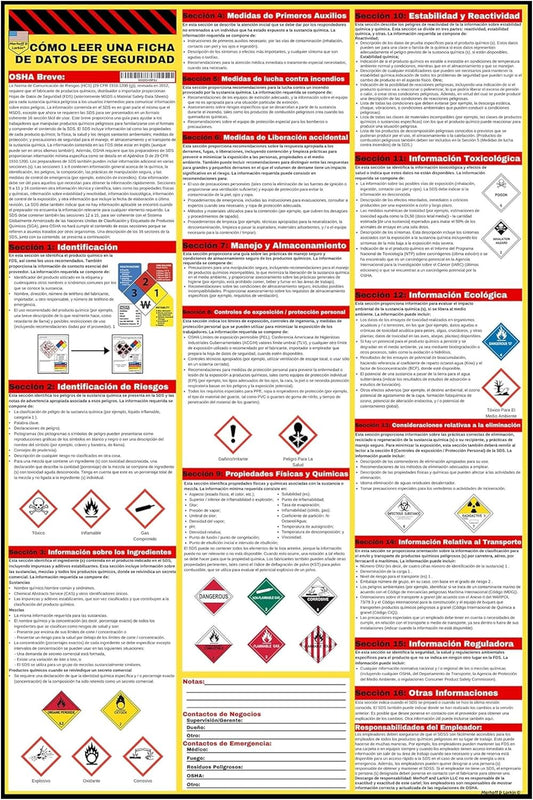 How to Read A Safety Data Sheet (SDS/MSDS) Poster | English & Spanish 2025 | 36 x 24 Inch | UV Coated Paper Sign | OSHA, HMIS, Hazard Compliance Center | Display Instructions Chemical Labels (Spanish)