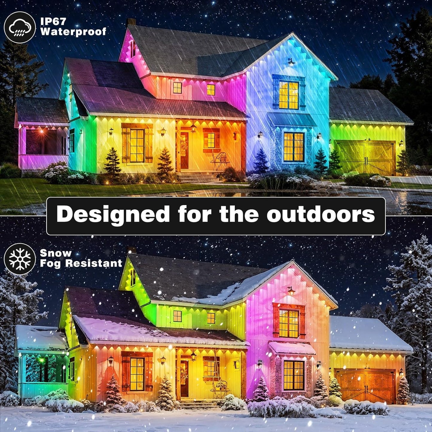 LITSOUL 200FT Permanent Outdoor Lights for House Waterproof, Smart RGB Eave LED Lighting with 16 Million Colors, IP67 Outdoor Strip Lights for Christmas Halloween Holiday Daily Decorations (200FT)