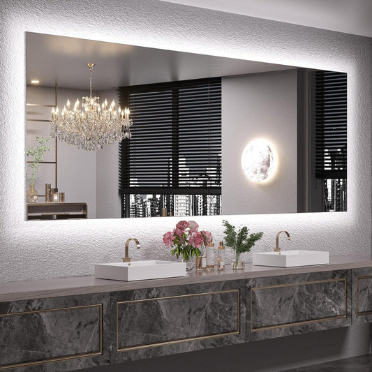 Keonjinn LED Backlit Mirror 84” x 32” Oversized Lighted Bathroom Mirror with UL Listed LED Driver, Large Stepless Dimmable Wall Mirror, Tempered Glass, CRI90+ Anti Fog Vanity Mirror with Backlights