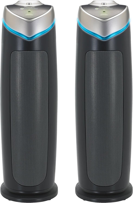 GermGuardian Air Purifier for Home with HEPA Pure Filter, for Wildfire Smoke, Pet Dander, Pollen, Odors, Large Rooms Up To 743 Sq. Ft., Removes 99.97% Pollutants, UV-C, 2-Pack, 22", AC48252PK, Gray