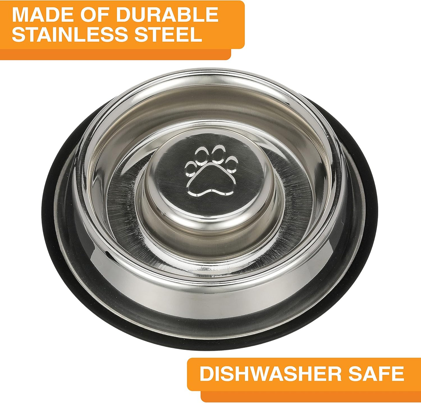 Neater Pet Brands Stainless Steel Slow Feed Bowl - Non-Tip & Non-Skid - Stops Dog Food Gulping, Bloat, Indigestion, and Rapid Eating (3 Cup)