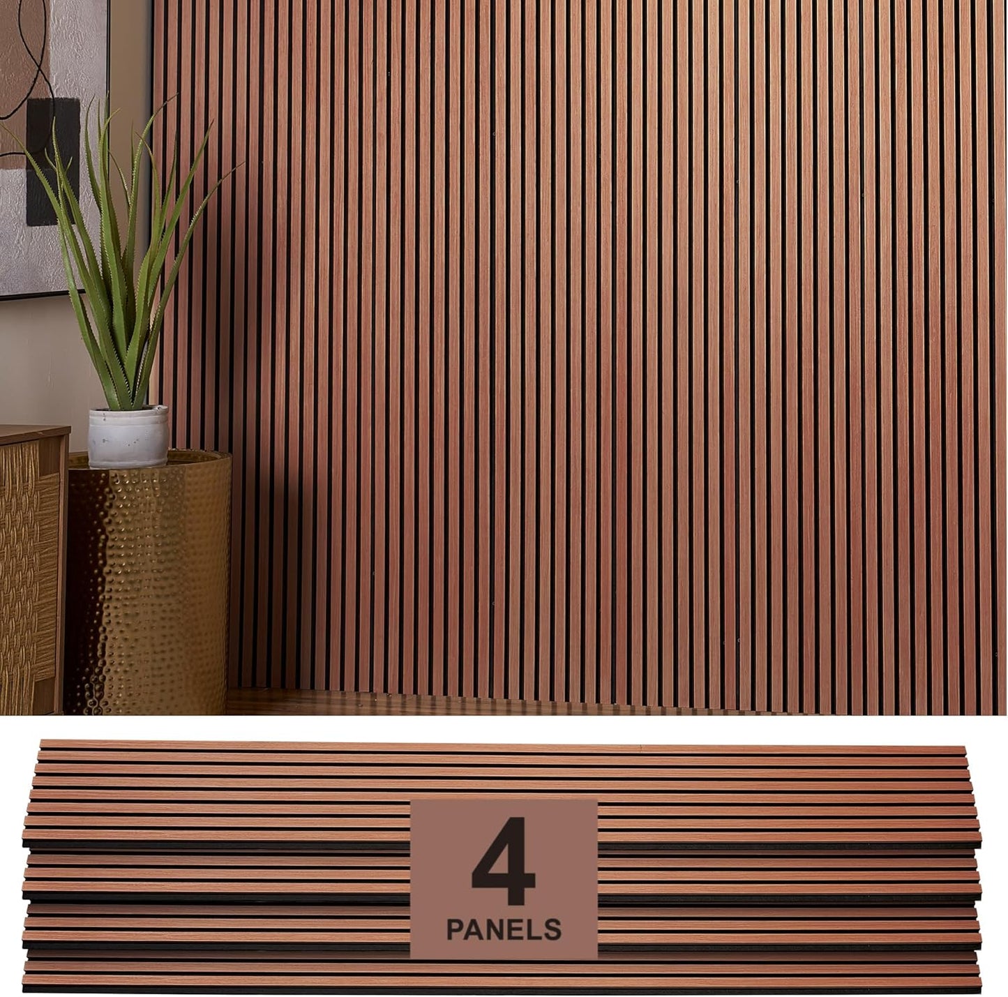 Wood Panels for Wall - Oak Acoustic Wall Panels - 4PK Wall Wood Panels - 94.49” x 12 - Soundproof Wall Panels for Decor - Acoustic Slat Wood Wall Panels for Interior Decoration of Walls (Oak Cherry)