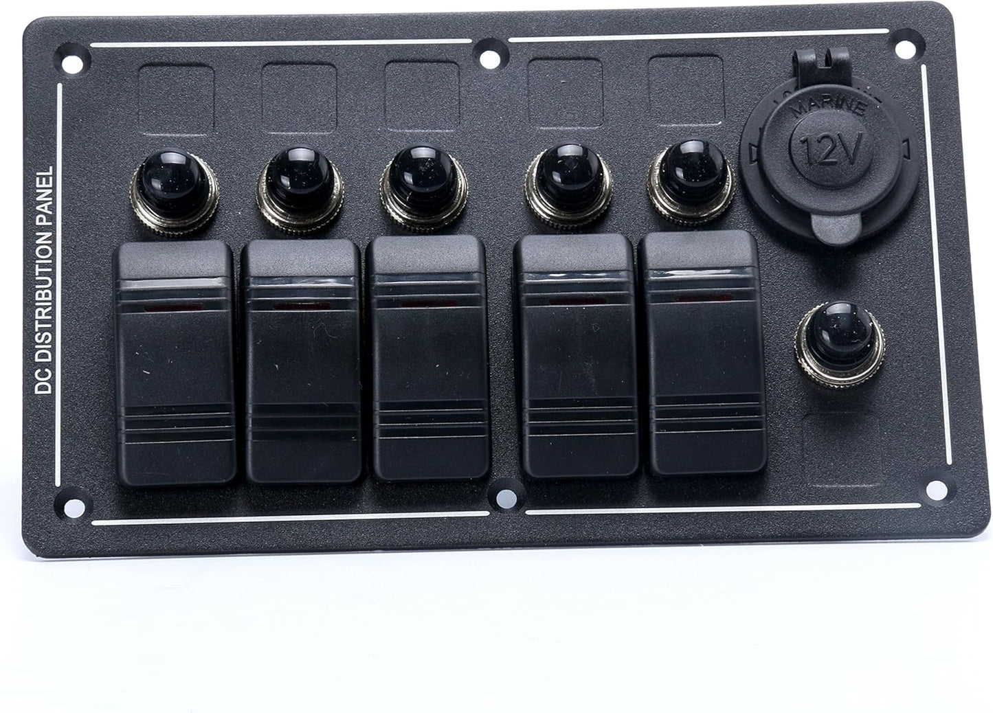 Amarine Made 5 Gang Aluminium LED Rocker & CIG Socket & Circuit Breaker Waterproof Marine/Boat/rv Switch Panel AM62-PN-LB5Z/S