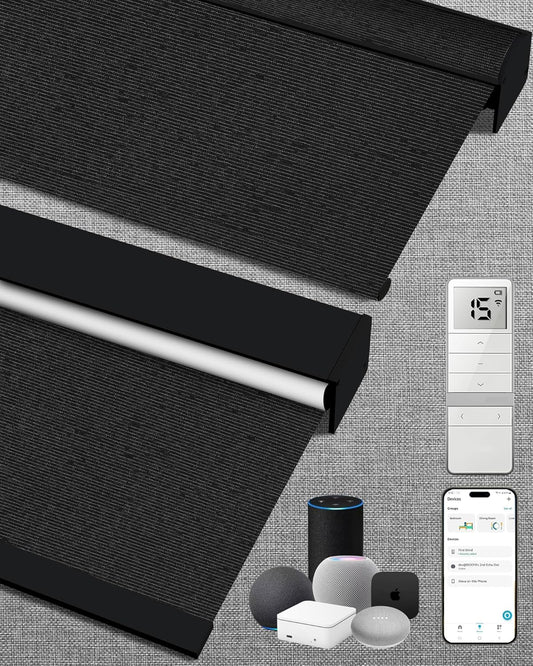 Kincmo Motorized Blinds with Remote,100% Blackout Motorized Roller Shades Work with Apple Homekit,Alexa,Google, Custom Electric Blinds with App,Voice Control (Eclipse Obsidian Black)
