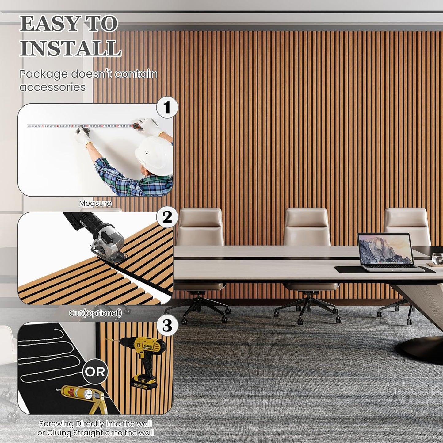 Wood Salt Acoustic Wall Panels, 2 Piece 94" x 23.6" x 0.8" Soundproof Wooden Wall Panels, 3D Fluted Sound Absorbing Panel, Brown
