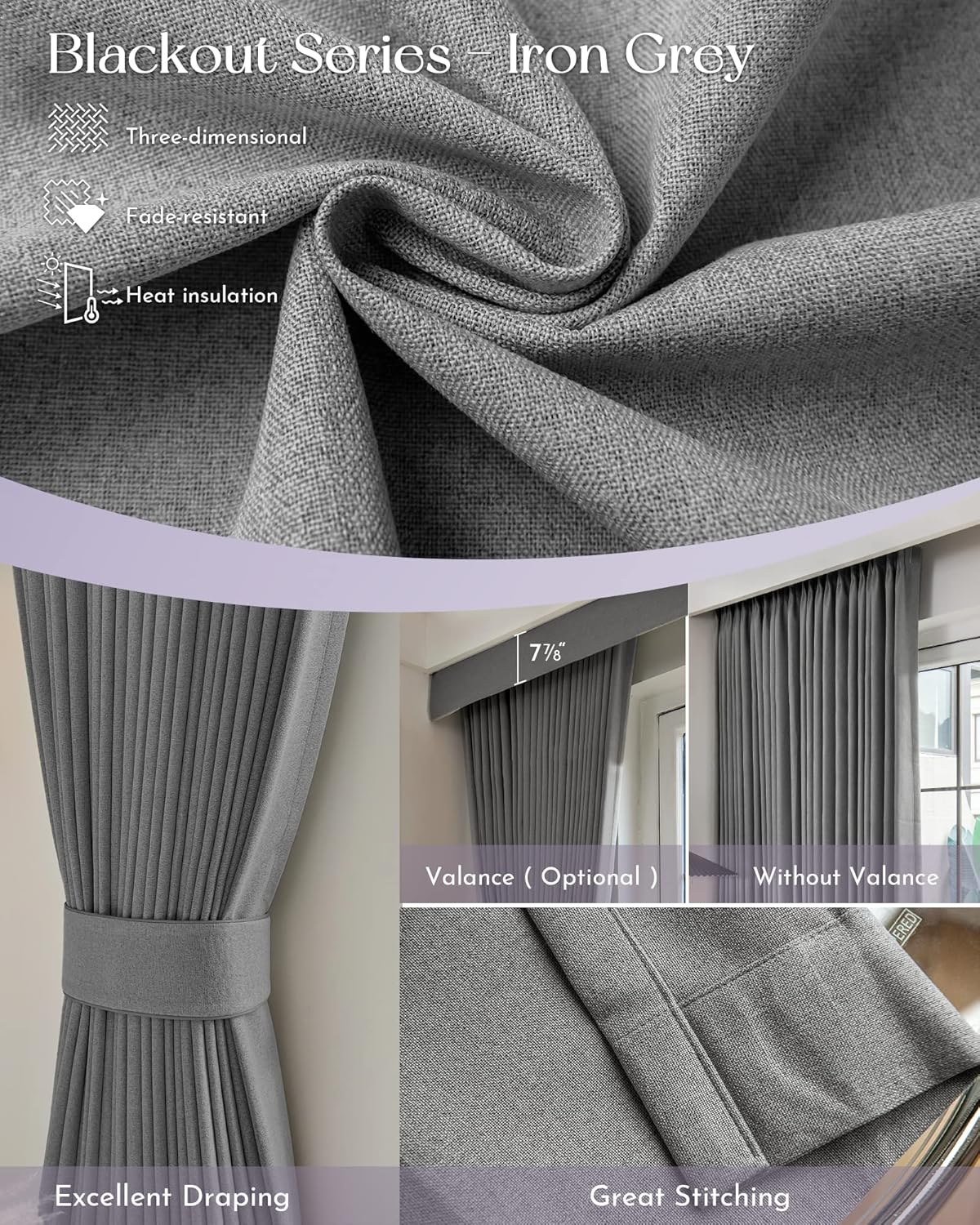 Graywind Hardwired Smart Curtains Motorized Blackout Curtain with Remote Alexa Google Control for Sliding Door Thermal Insulated Drapes One-Way or Split Draw, Custom Width to 220" (Iron Grey)