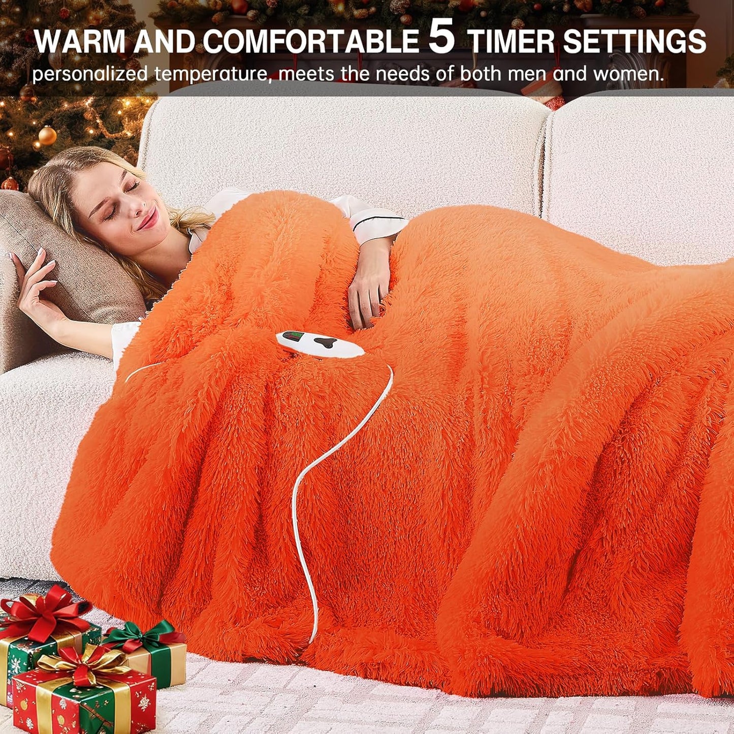 Heated Electric Blanket Twin–Faux Fur with Soft Thick Sherpa,Warm Winter Birthday Gifts for Women Grandma，10 Heat Settings,5 Time Settings with Fast Heating, 62x84, Cocoa Brown