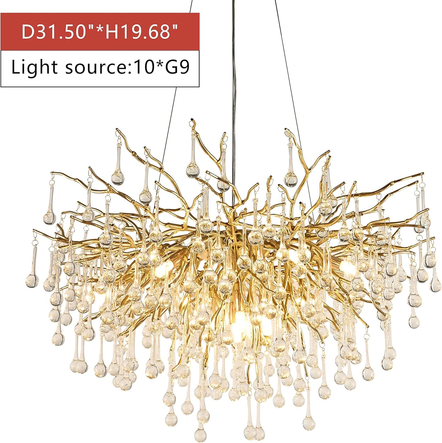 Crystal Chandelier for Dining Room 10-Light Raindrop Chandelier Contemporary Champagn Gold Pendant Light Fixture for Kitchen Island Bar