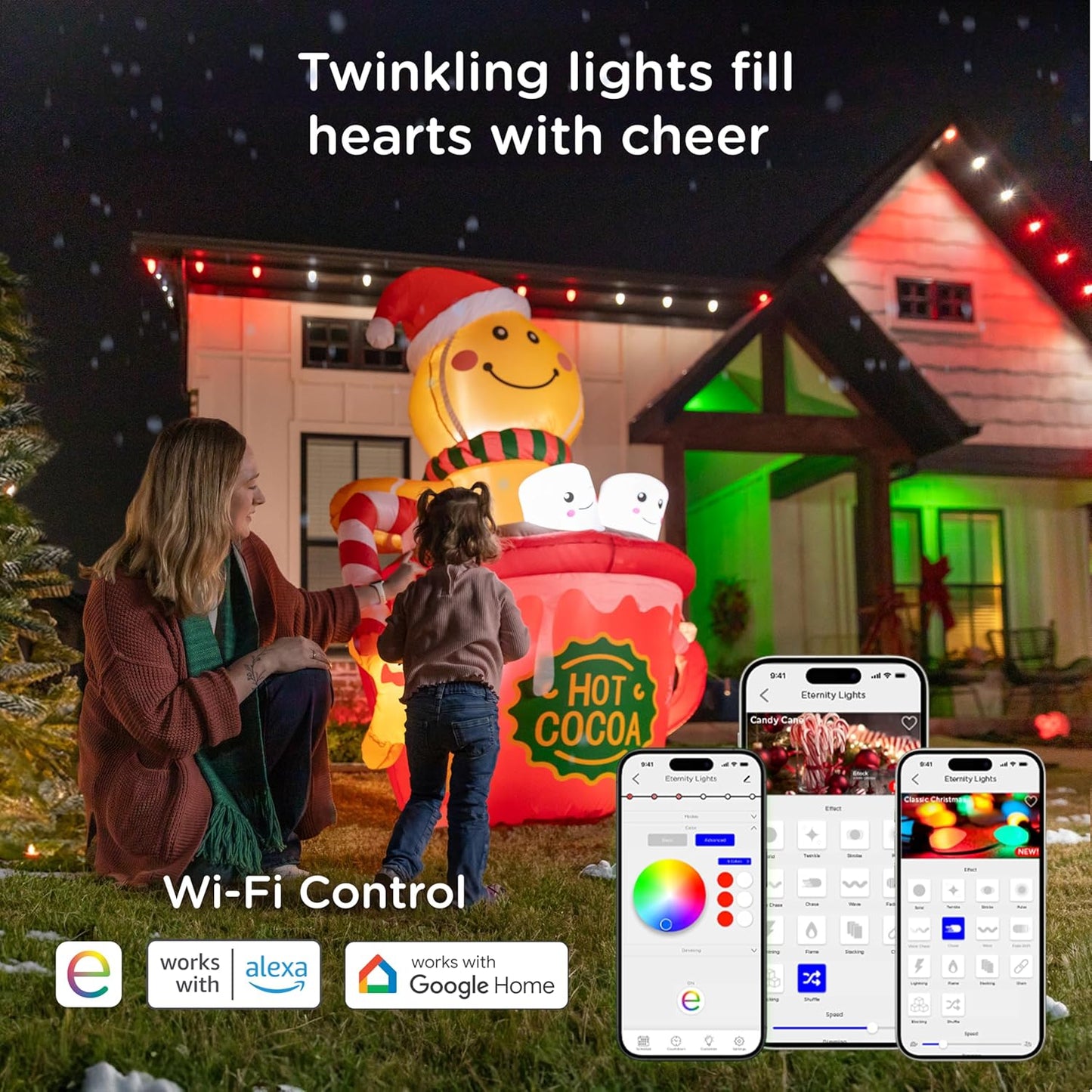 Enbrighten Vibe Eternity Permanent Outdoor Lights, 50ft, 36 RGBWIC LEDs, Smart Everyday Accent Lights, IP67 Waterproof, Compatible with Alexa, Google Home, Black, 82729