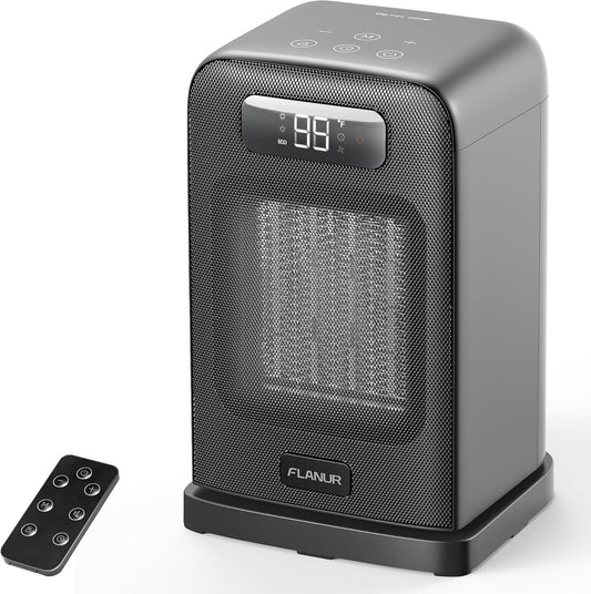 Space Heaters for Indoor Use, 1500W Small Desk Heater 2 in 1 with Remote, Thermostat, LED Display, Overheat & Tip Over Protection, 12H Timer, 70° Oscillating Heater for Office, Grey